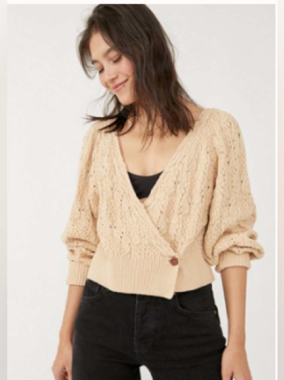 Free people olive you cable knit wrap cardigan